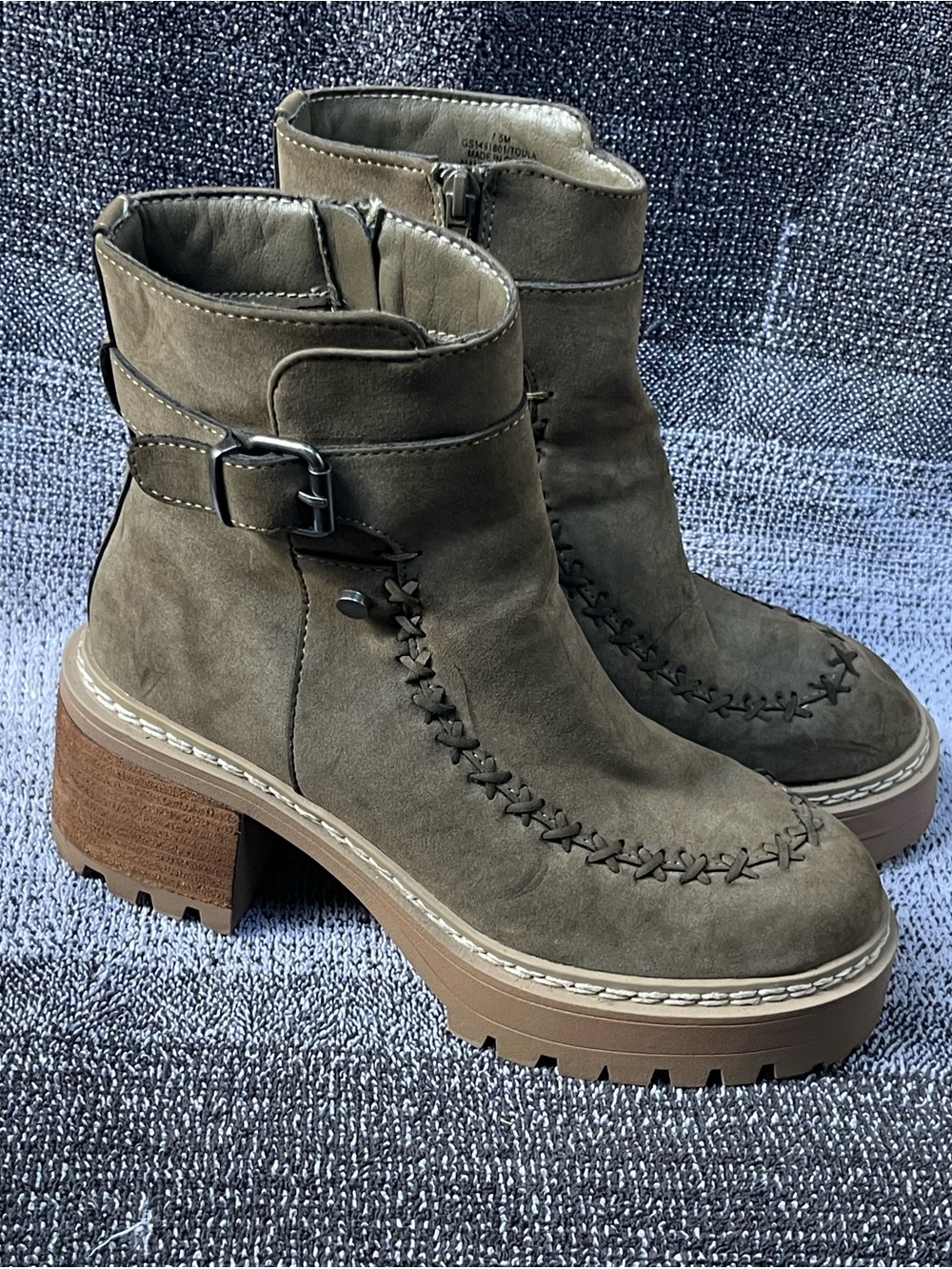 MIA Women's Olive Faux Suede Chunky Heel Ankle Boots 7.5